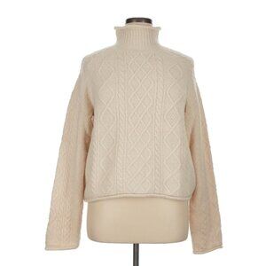 J Crew Ivory Cable Knit Mock Neck Sweater Merino Wool Blend Alpaca Pullover